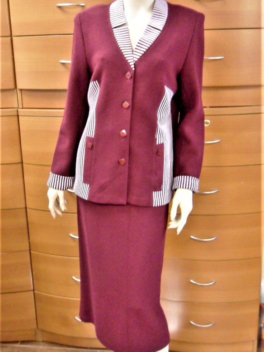 Wool Jersey Classic Skirt Suit Burgundy Set European Clothing Plus Size 24W